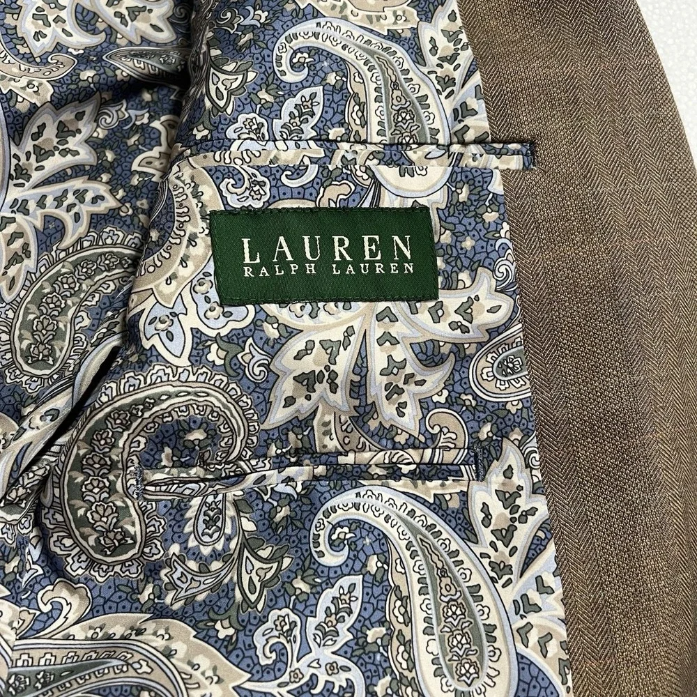 Lauren Ralph Lauren LRL Tan Beige Paisley Lined Blazer Sport Coat Jacket Men 42S